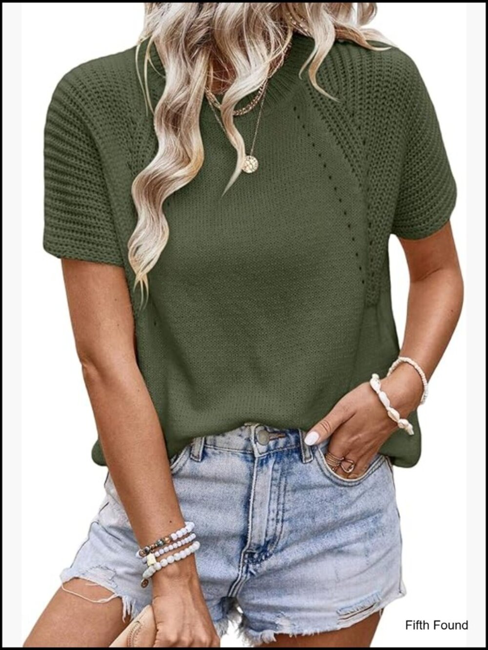 Dressy Casual Short Sleeve Knit Sweater Top Hollow Out Crewneck Blouse